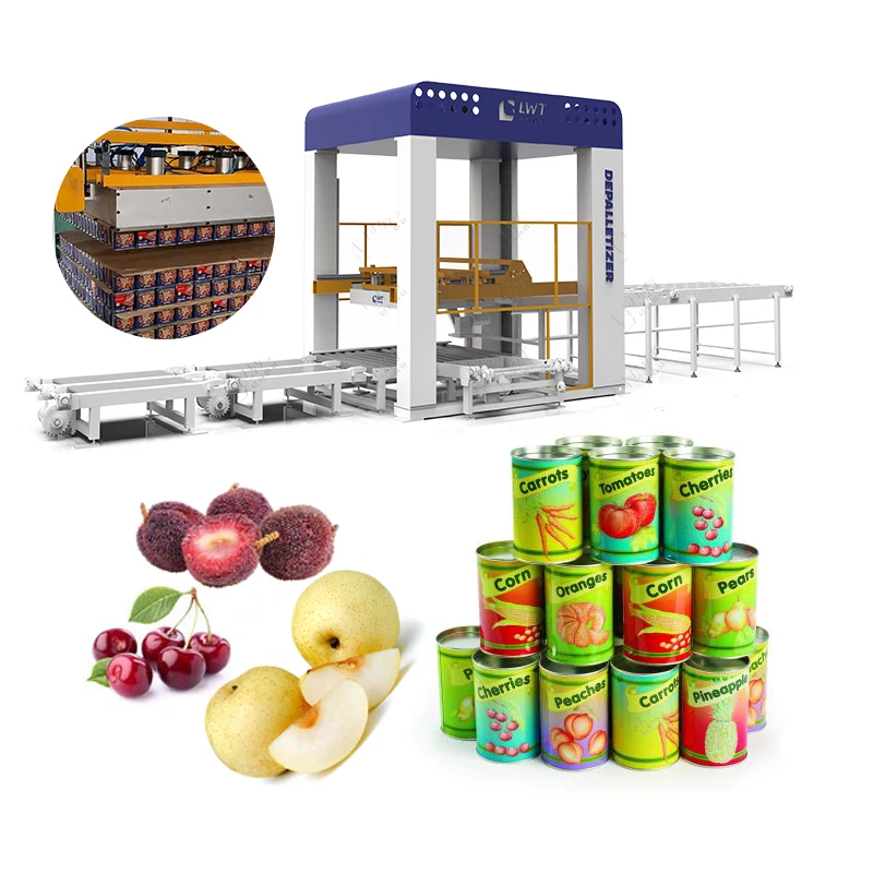 Leadworld Automatic Production Packaging Line Empty Tin Can Fruit Canning Palletizer Stacking Machine End of Line Packing