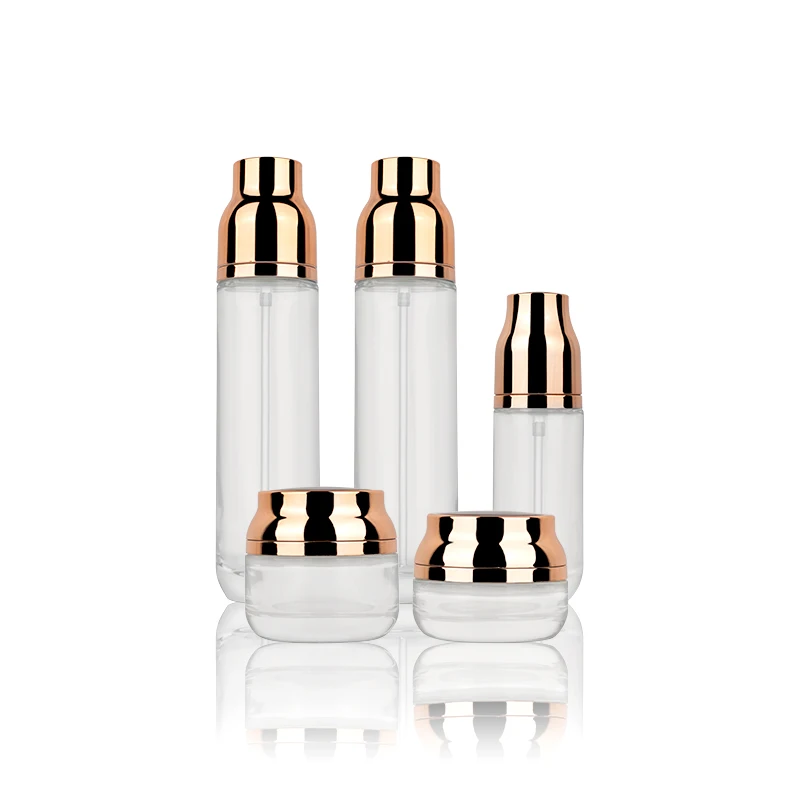 High quality frost round glass foundation bottle skincare cream jar cosmetic lotion bottle with gold cap