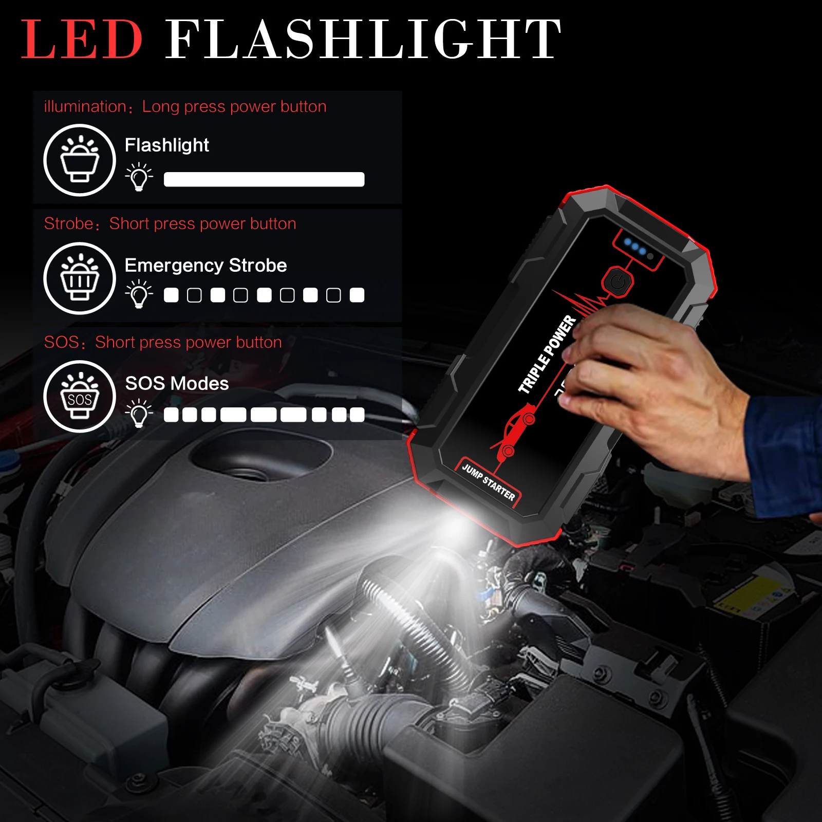 Power Bank 20000mah General Car Jump Starter Peak Current 2000a Jump