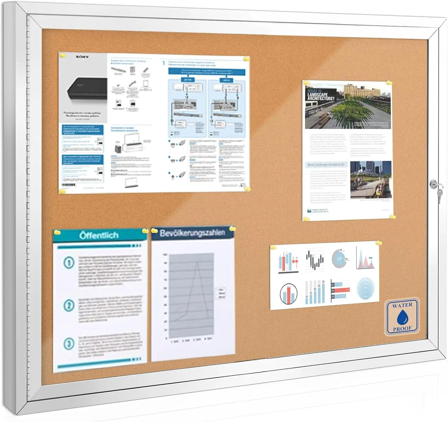 Outdoor Enclosed Cork Bulletin Board Tamper-Proof Display Case, Aluminium Frame, Weatherproof Cork Noticeboard, Cork Board details