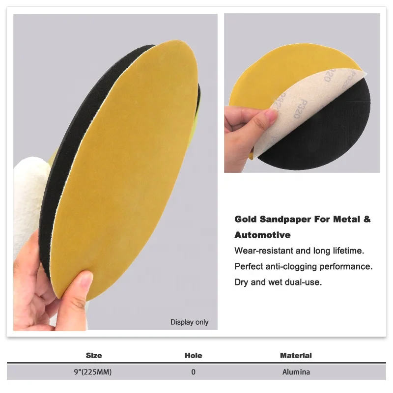 9Inch Hook and Loop Gold Sanding Disc RMC AP33M Sand Paper 225MM Abrasive Disc Sandpaper for Metal Wood Automotive Polishing