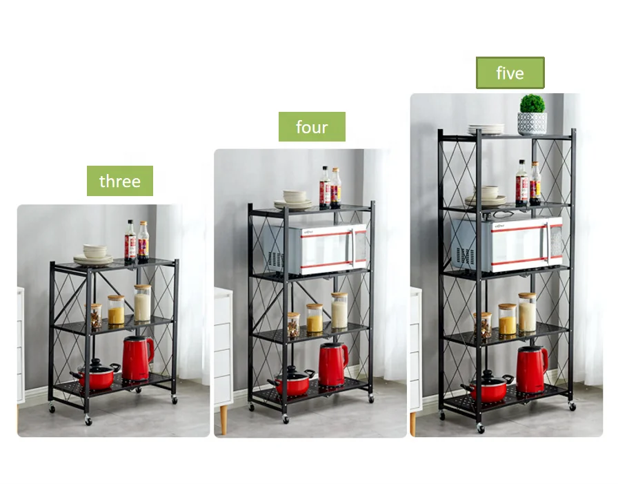 Multilayer Folding Kitchen Display Shelf Foldable Kitchen Storage Rack