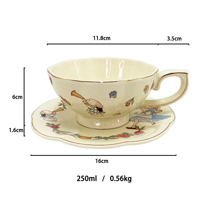 New Tea for One Girl Rabbit Ceramic Coffee Cup and Saucer Set Gold Rims Afternoon Tea Pot With Box