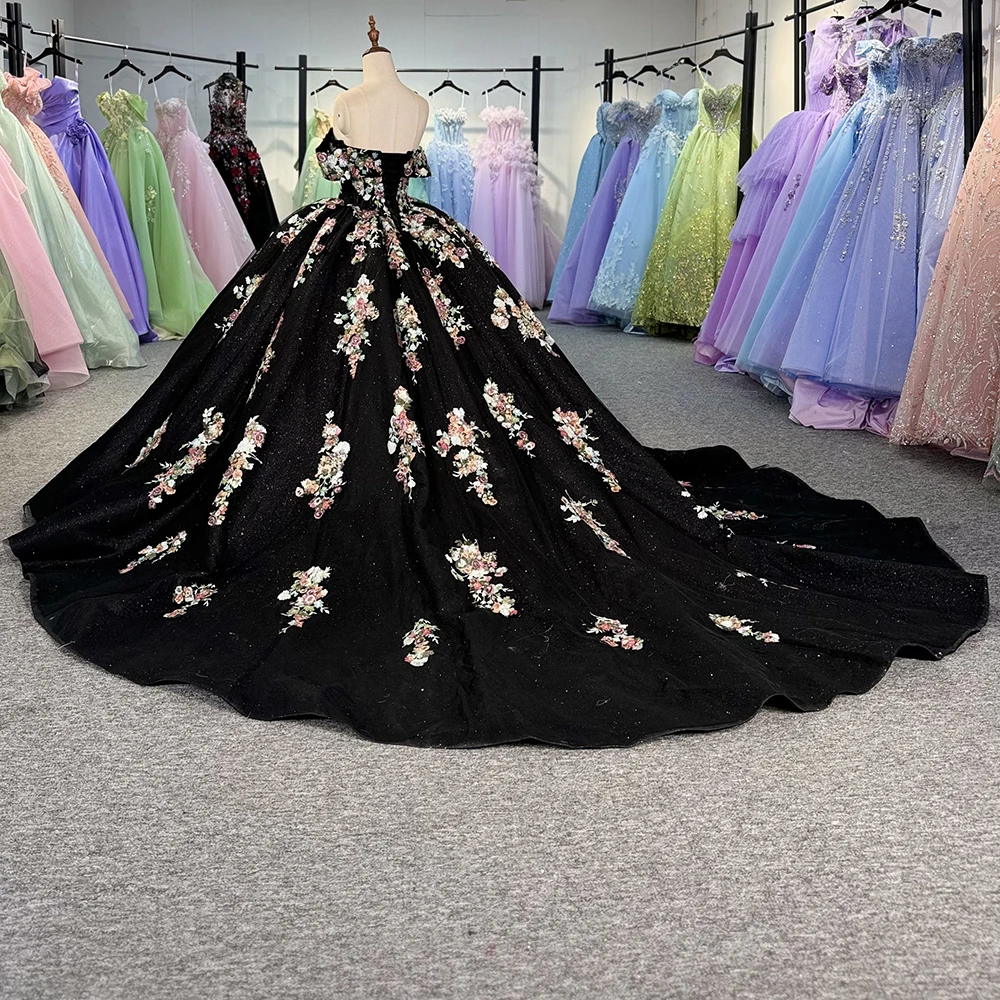 Mexican 3D Floral Quinceanera Dresses Colorful Off Shoulder Sweet 16 Prom  Gown Dy6797