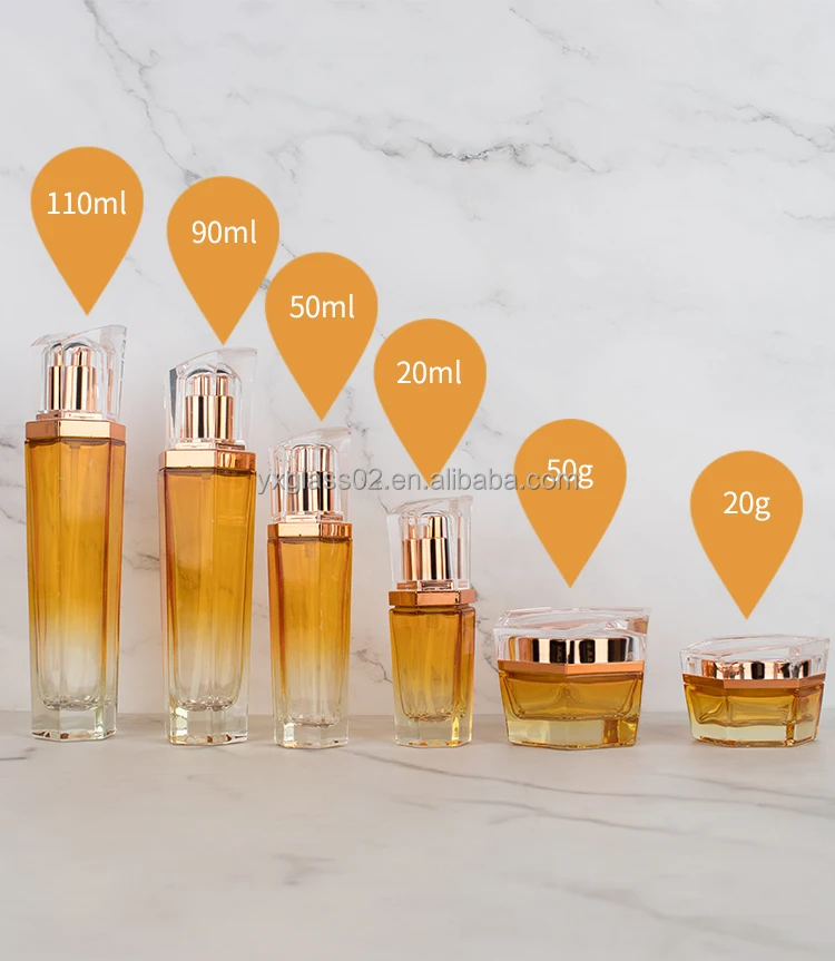 New design Cosmetic glass bottle set Hexagon skincare cosmetic packaging customization glass container supplier