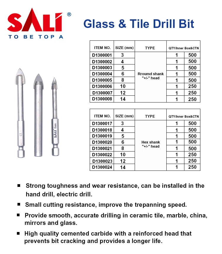 Customized Hex Shank Single Carbide Tip 6mm Tile Drill Bits Porcelain Round Shank Drill Bit for Glass and Tile