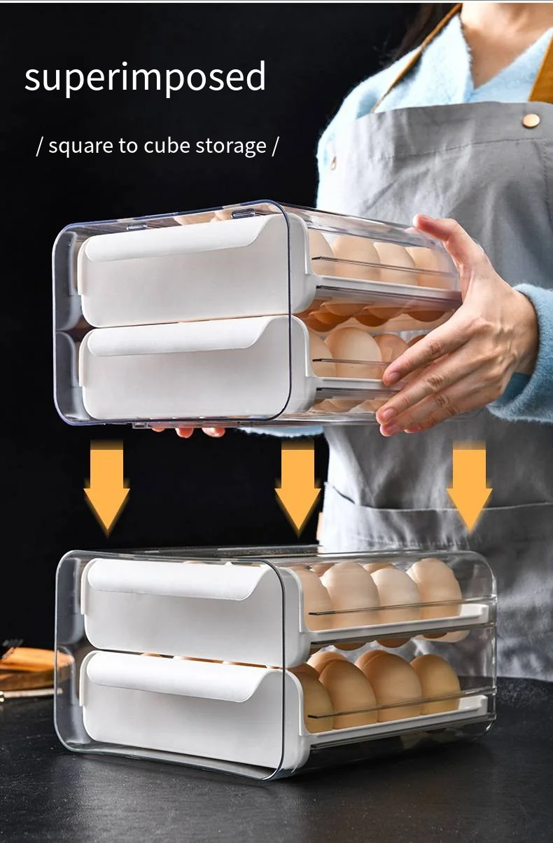 Plastic drain storage box Kitchen refrigerator drawer type egg carton Egg organizer box Food grade crisper box details