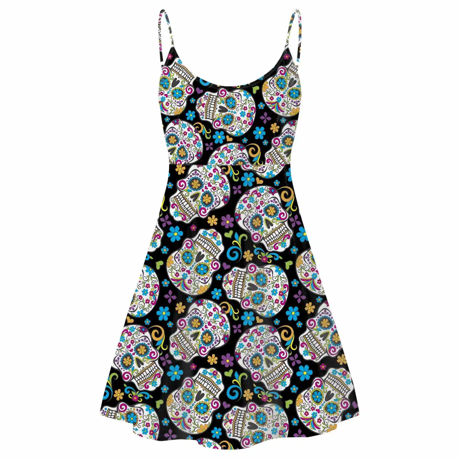 Casual Ladies Dresses Mexican Candy Sugar Skull Print Fabric Women Clothes  Sexy Summer Slip Dress Party Halloween Vintage Style| Alibaba.com