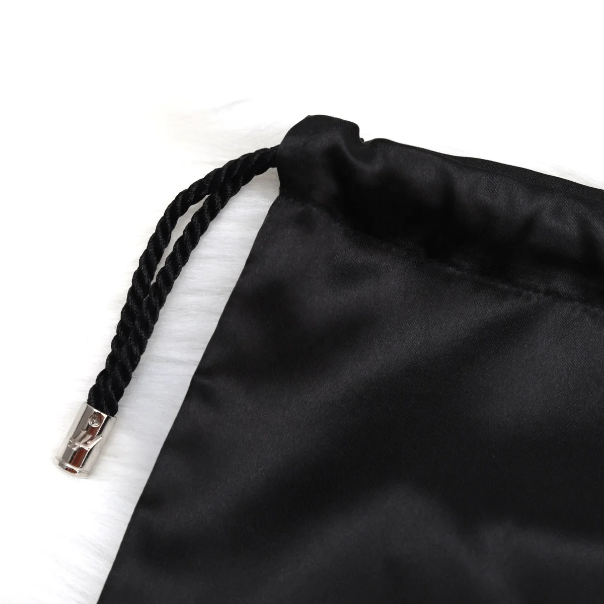 Custom Logo Printing Large Black Silk Drawstring Dust Shoe Bag Hair Extension Wig Underwear Hat Packing Clothes Soft Satin Pouch
