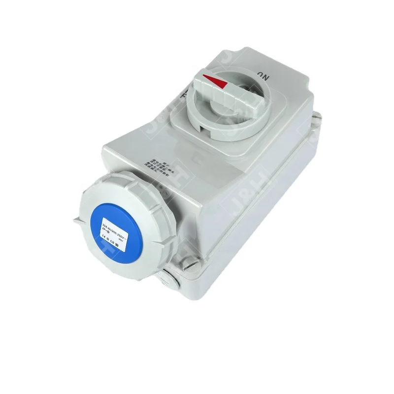 Jiahui IP67 IEC 32A 3poles European Industry Socket With Switches and Mechanical Interlock Waterproof Socket 32amp