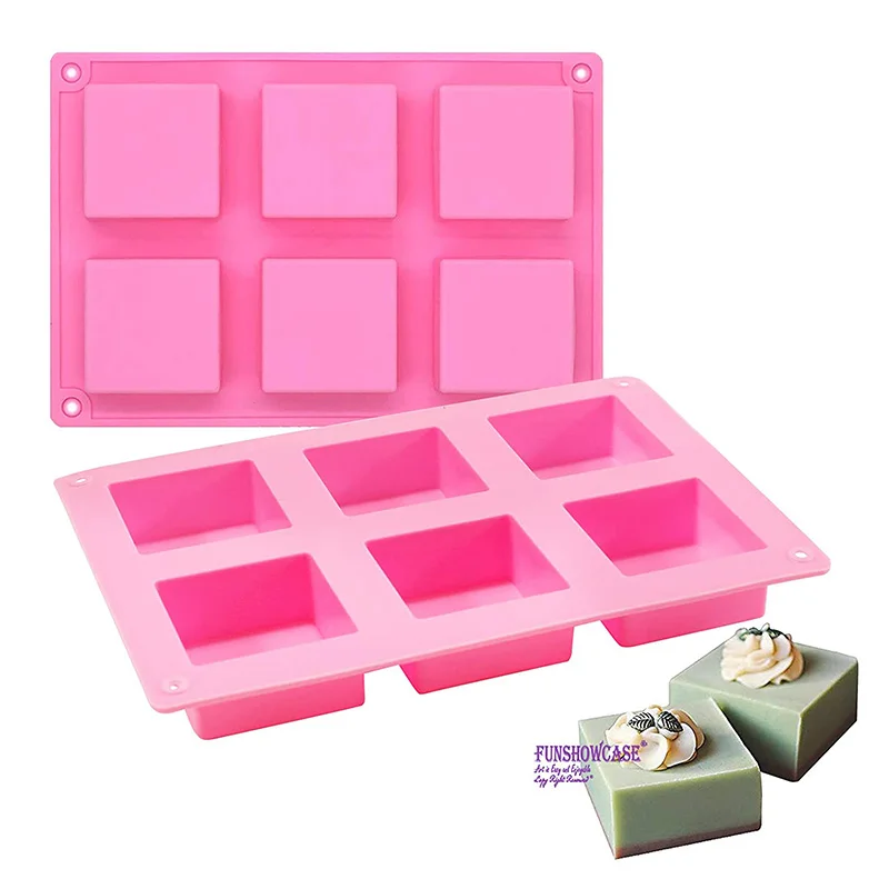 6 Cavity Square Baking Silicone Mold for Cake Teacake Chocolate Cornbread Brownie Blancmange Pudding Soap Candle  Maker