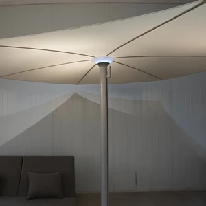 LED Illuminated Patio Umbrella with Detachable Shade and Power Bank Charging Port Garden Light for Outdoor Dining