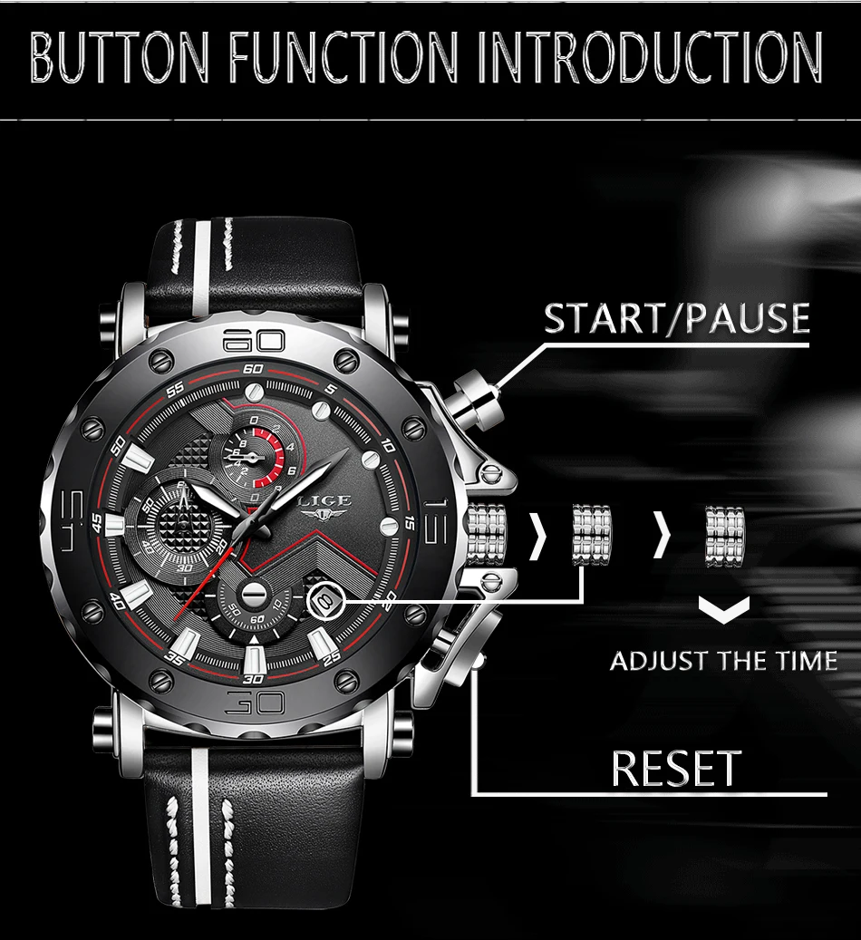 Orologio Cronografo Uomo in Pelle - Impermeabile 30M, Quarzo Analogico