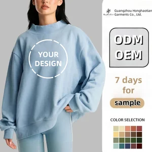 Custom Embroidered Patch Vintage Blank 100% Cotton Oversized French Terry Varsity Women Reversible Mockneck Crewneck Sweatshirt