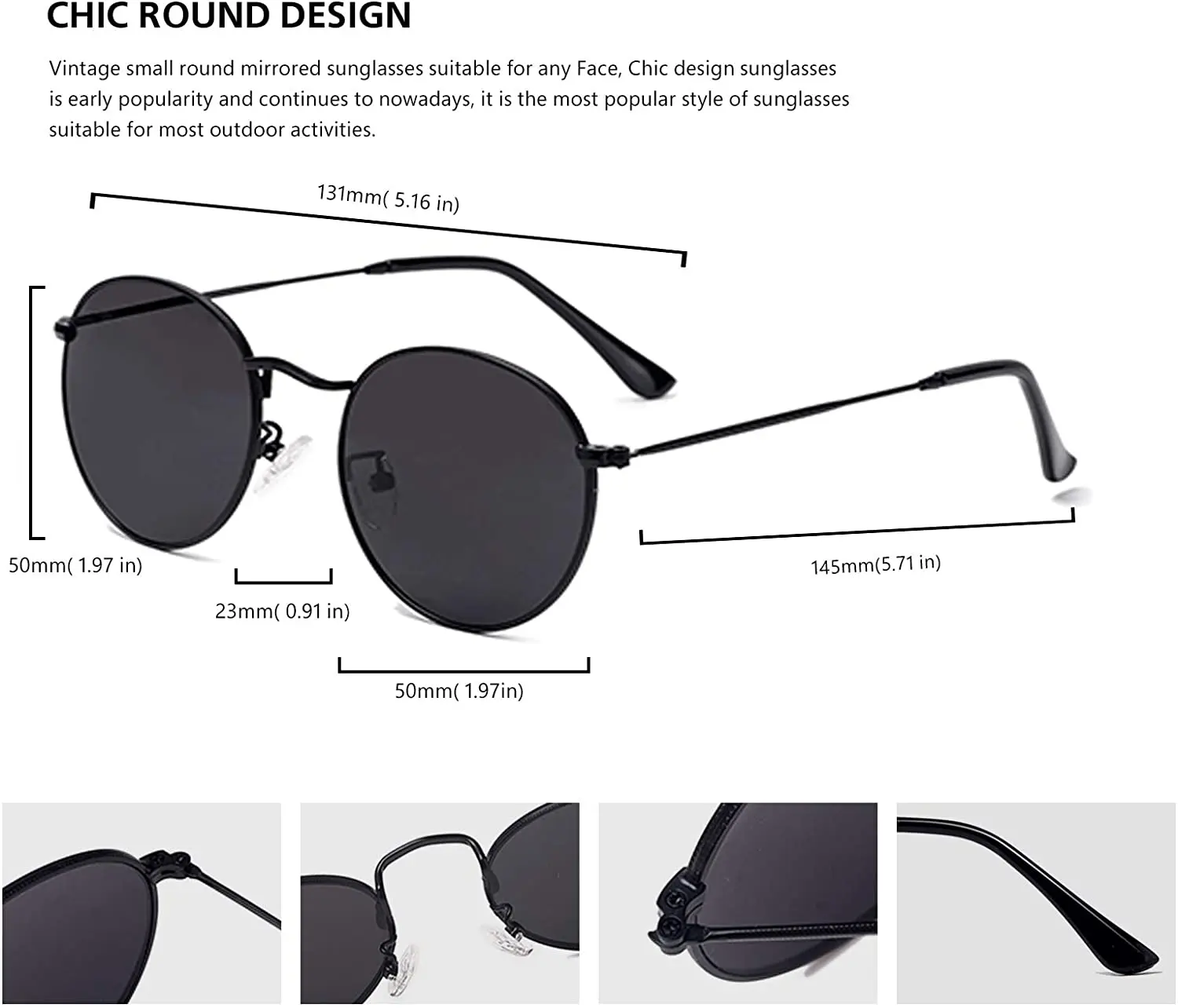 Women Luxury Round Hexagon Polarized Lens Sunglasses Metal Frame ...