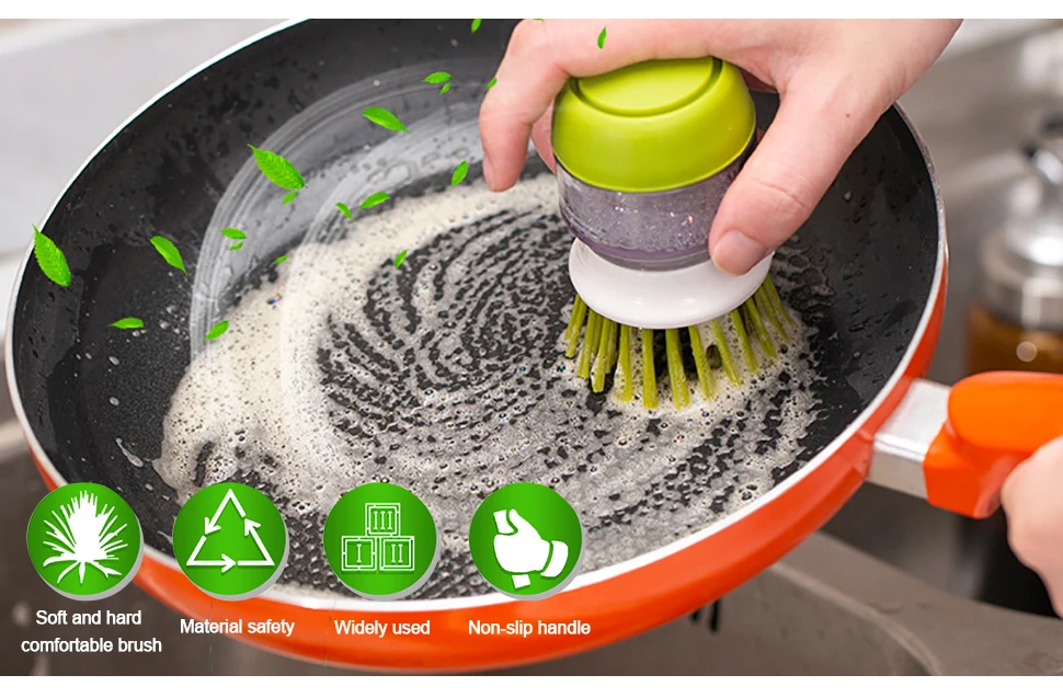 Kitchen Scrub: Soap Dispensing Palm Brush Dish Cleaner