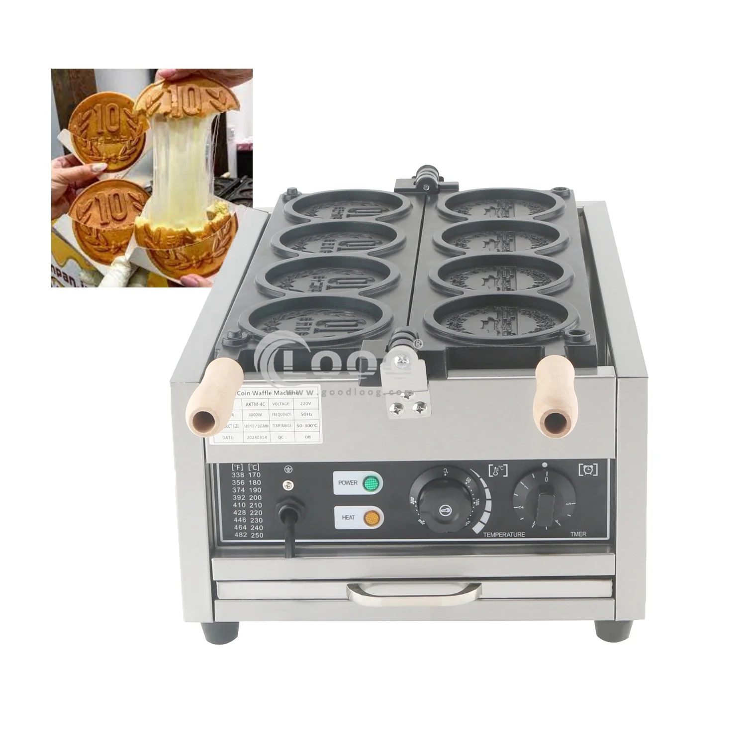 カスタムモールドコインチーズワッフルメーカー ノンスティック 10円チーズコインパンケーキマシン 小規模ビジネス向け