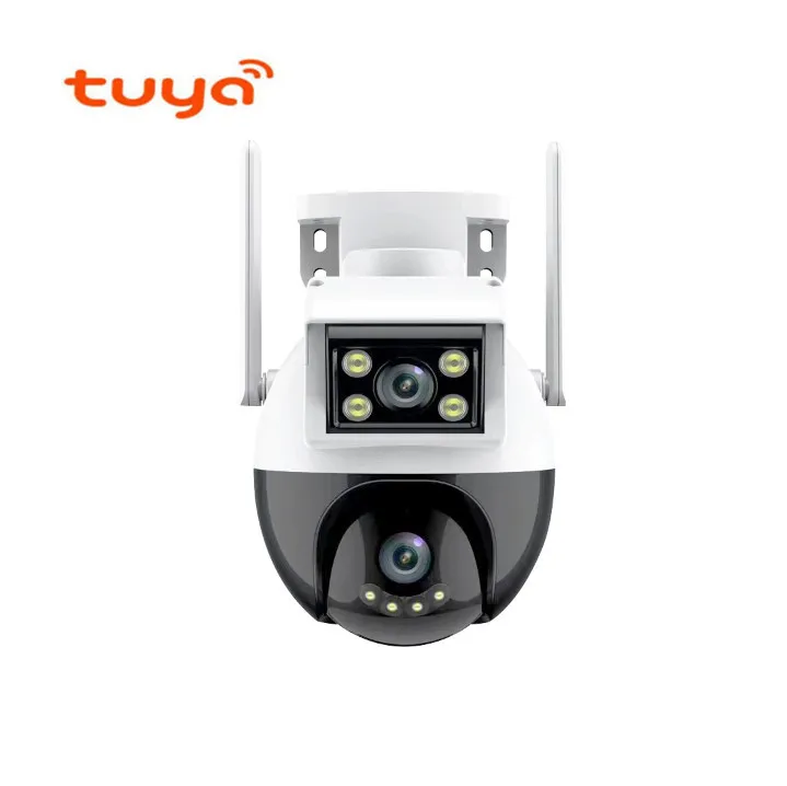 New Arrival TUYA Dual Lens 4MP HD PTZ Camera WiFi White IR Led 360 Degree  Rotation Auto Tracking WIFI CAMERA