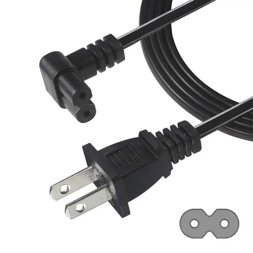 Non Polarized Two-Slots Power Cord, Two Pin Power Cable (NEMA 1-15P to IEC  C7) - Compatible with Printers, TVs, 