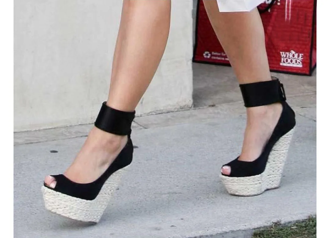 113172 Ultra High Wedge Heel 15cm Ankle Wrap Women Espadrille Pumps Platform Fish Mouth Back Zip Lady Sandals for Summer Fashion