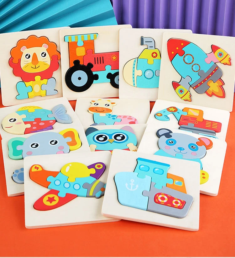 Cartoon Wooden Puzzle Baby Toy Children Educational 3d Animal Traffic ...