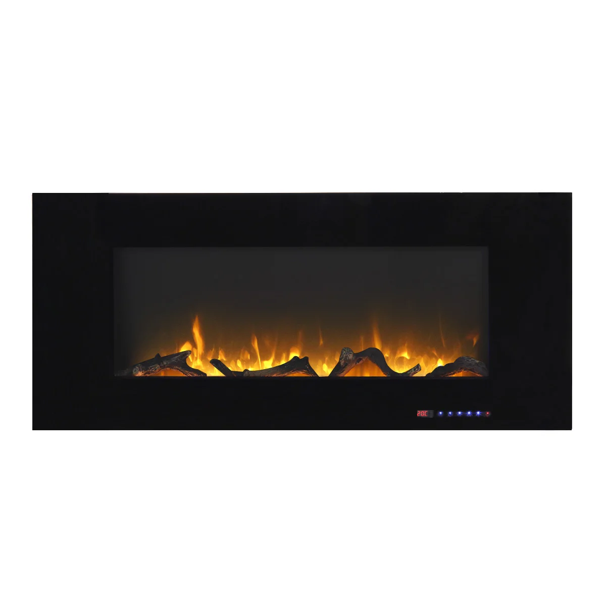 Luxstar Indoor 50 Inch Wall Mounted Not For Recessed Black Glass Electric Fireplace Heaters 1500W Remote Control Decor LED Flame