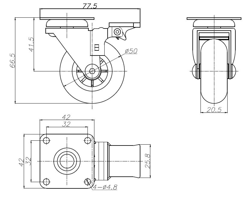 2 Inch top plate furniture transparent caster 50 mm gel clear silicone wheel castor with brake