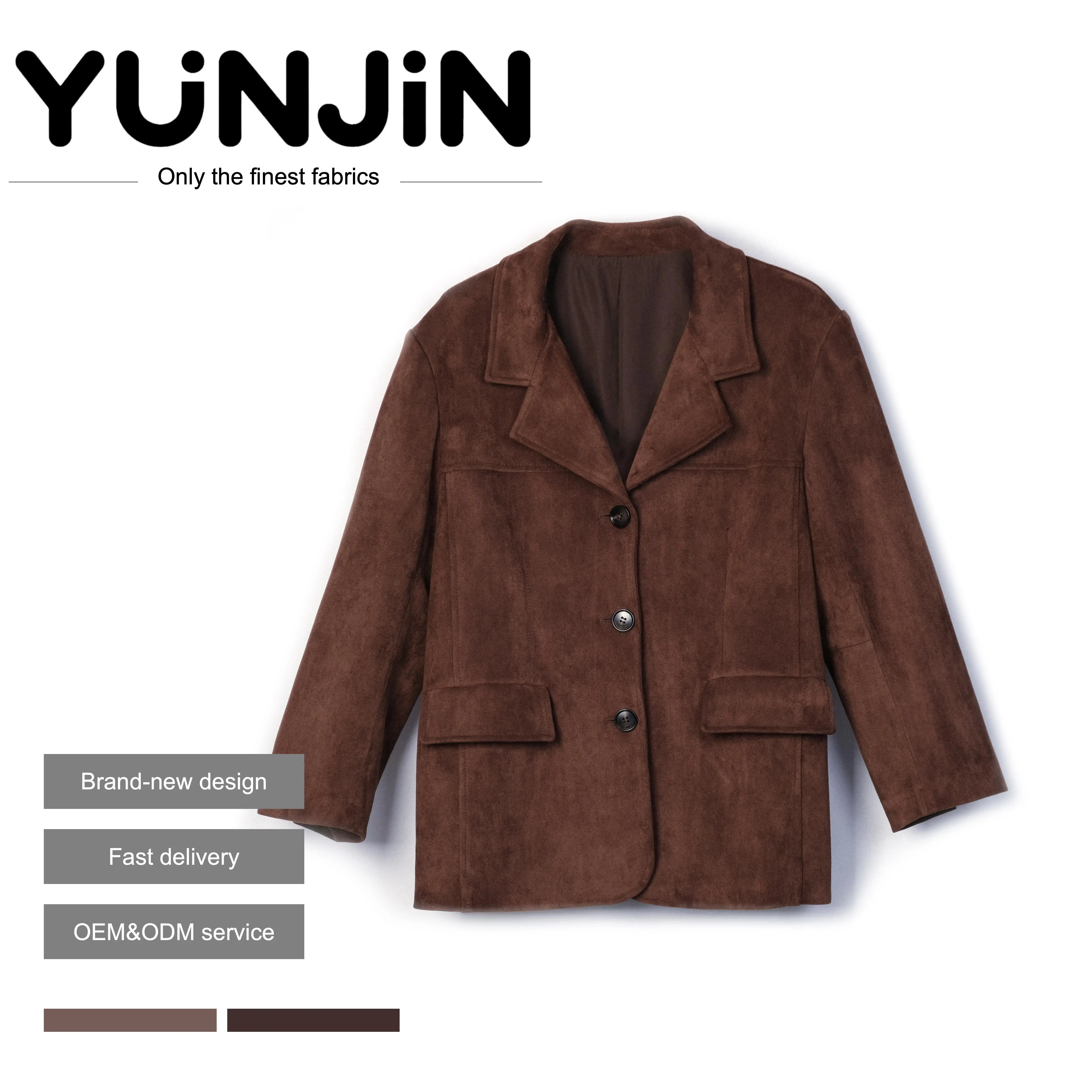YUNJIN Brown Vintage Suede Leather Jacket for Women