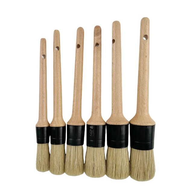 Master Detailing High Grade Wooden Handle 6 pcs Detailing Brush Kit Natural Bristle Solvant Resistant