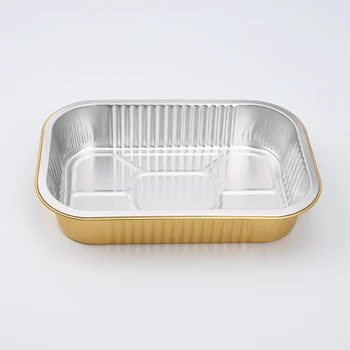 Laixin 1000ml Disposable Smoothwall Food Containers Colored Aluminum Gold Foil Trays Food Pans With Seal Lids