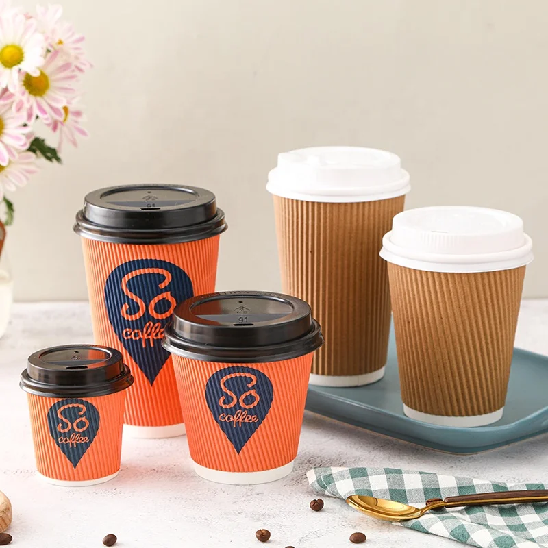 Low MOQ Custom Logo Kraft Paper Cups 8oz/12oz/16oz Disposable Packaging Coffee Cups for Tea and Coffee Shops