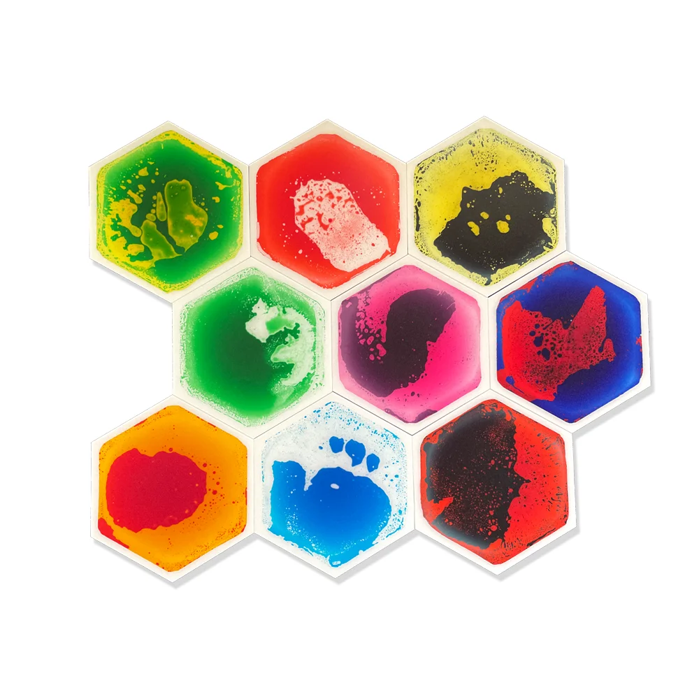 33/50CM 9 PC Sensory Mats Non-Slip Honeycomb Shape Color  Hexagonal Liquid Floor Tiles for Children