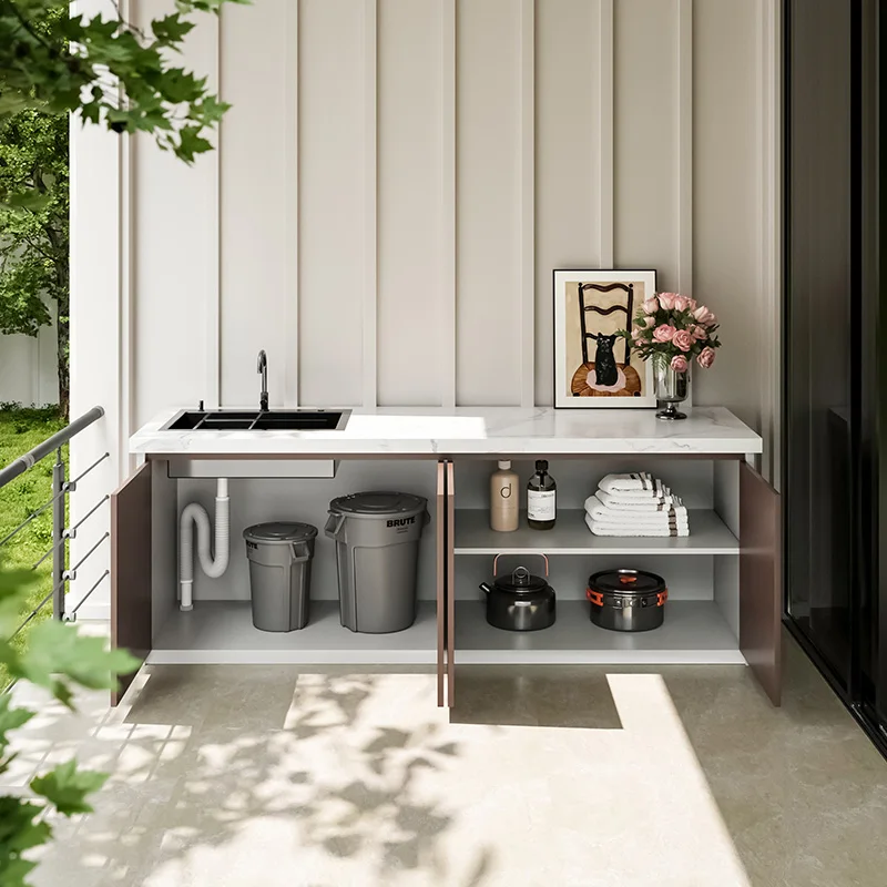 product customized outdoor aluminum alloy rock plate washbasin integrated cabinet courtyard sink operation table storage cabinet-8