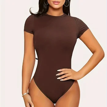 Wholesale Factory Price Tight Fitting Solid Color 100%Polyester One Piece Swim Sexy Tights Bodysuit For Women