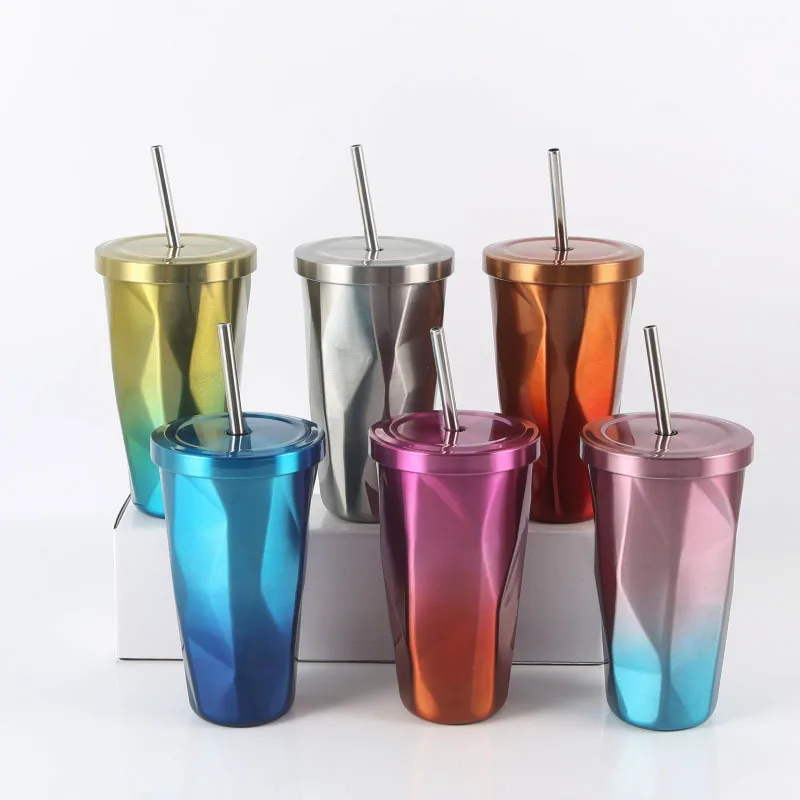 GZYSL RTS Custom 16OZ Color Changing Irregular Diamond Double Wall Insulated Stainless Steel Tumblers With Straw