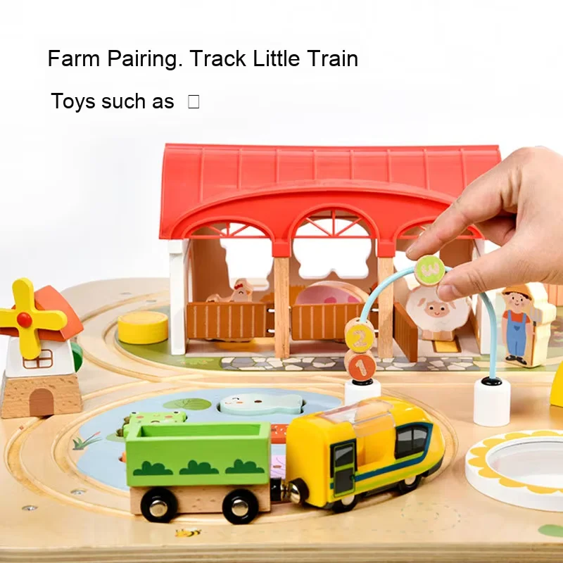 다기능 교육용 어린이 놀이 테이블 레일웨이 트랙이 포함된 나무 활동 테이블 장난감