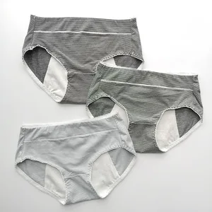 HD096 Girls Comfortable 3 Layers Stripe Underwear Full Protection Menstrual Leakproof Washable Menstrual Panties for Women