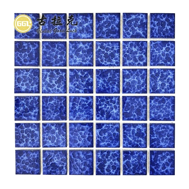 Glazed Ice Crack Mosaic Ceramic Blue Square Shape Mosaic Tiles For Wall Decor supplier