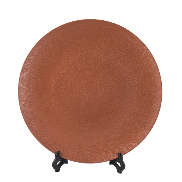 HML020Wholesale cheap wood pattern plastic under plate wedding restaurant charger plate