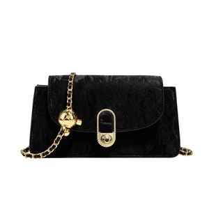 PU One-Shoulder Crossbody Bag Simple Texture Female Chain Lady's Summer Western Style Small Shoulder Bag Net Red Lock Decoration