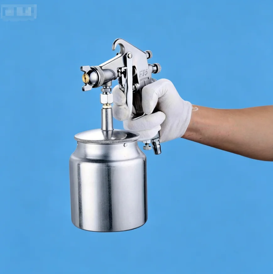 High Pressure F75 Pneumatic Paint Spray Gun 400cc Gravity Feed Aluminum Alloy 1.5mm Nozzle