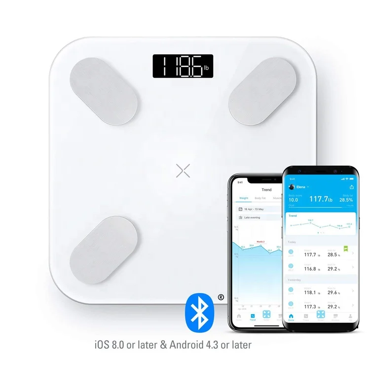 Báscula Inteligente Bluetooth PureFit Con Monitor De Grasa Corporal, IMC Y Peso (Cristal, 180kg, App IOS/Android)