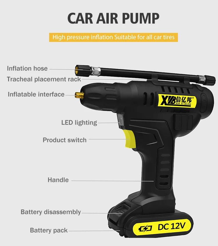 Cordless Digital Display Car Air Compressor Wireless Handheld Portable Tire Inflator with LED Light