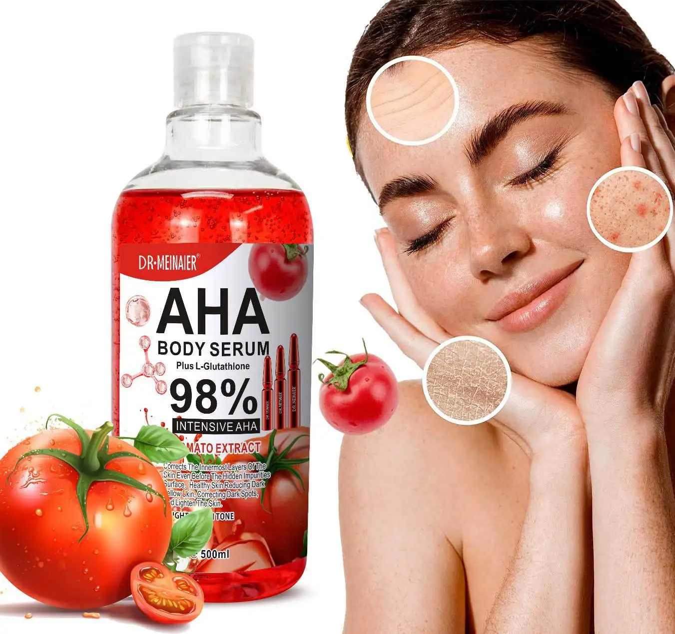 Skin Whitening Serum Face and Body Glowing Moisturizer AHA Tomato Correct Age Spot Acne Natural Facial Serum Essence