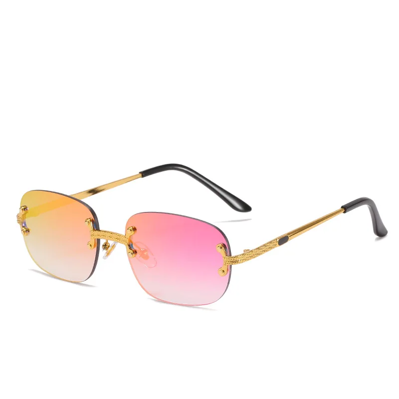 UNOC Luxury Rimless Hexagon Sunglasses 2021 Gold and Blue New Retro Metal Sun Glasses with Small Frame for Men and Women