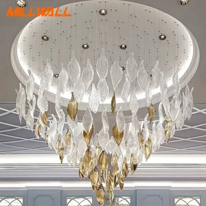 Modern Apartment Hotel Unique Interior Ceiling Lampen Hanging Willow Leaf Slice Crysatle Glass Craft Chandelier for Decoration