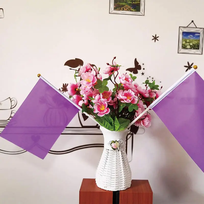 Mini Solid Flags on Stick Custom Outdoor Decoration Party Purple Hand Held Flag