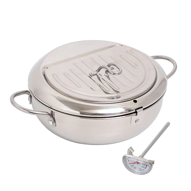 Japanese Tempura Deep Frying Pot with a Thermometer and a Lid Oil Filter Screen Frying Pan with Oil Filterin French Fries Pot