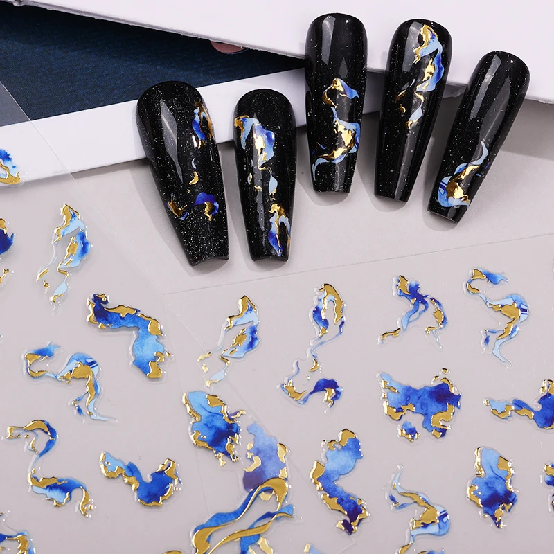 Luxus 3D Vergoldung Irreguläre Tintenlinien Wasserfest PET Gold-Plattierung Nageldekal Aufkleber für DIY Maniküre Dekoration Glanzart