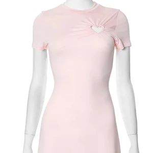 European Women's Summer Spring New Arrivals - Pure Color Irregular Pleating  Fitted Waist  Heart-shaped Cutout  Round Neck Dress